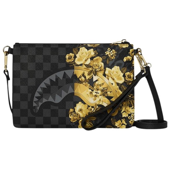 SPRAYGROUND GOLD FLORAL REMIX CROSSBODY POUCHETTE Μαύρο